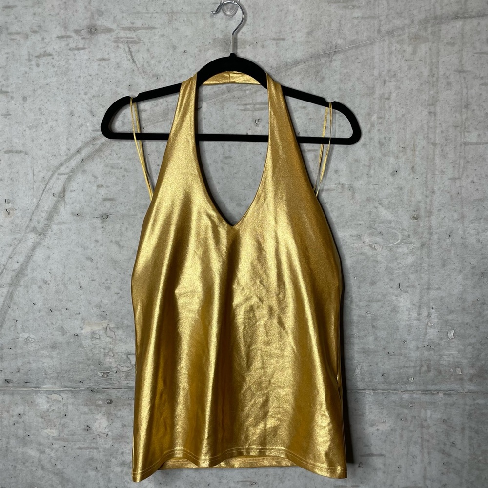 Ralph Lauren Black Label Foiled Gold Halter Top M